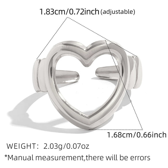 Wholesale Unisex Stainless Steel Heartshaped Open Ring With Vacuum Real Gold Plating In Pvd Furnace