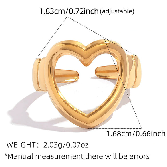 Wholesale Unisex Stainless Steel Heartshaped Open Ring With Vacuum Real Gold Plating In Pvd Furnace