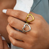 Wholesale Unisex Stainless Steel Heartshaped Open Ring With Vacuum Real Gold Plating In Pvd Furnace