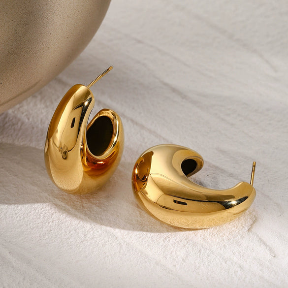 Wholesale Unisex Stainless Steel Irregular C Shaped Earrings With Electroplating Design