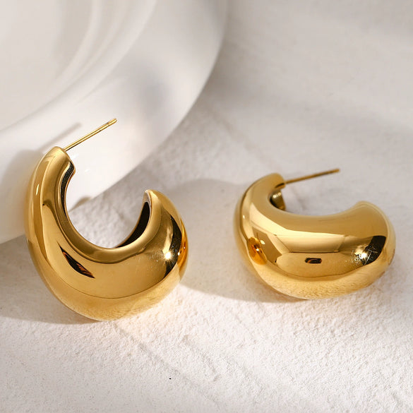 Wholesale Unisex Stainless Steel Irregular C Shaped Earrings With Electroplating Design