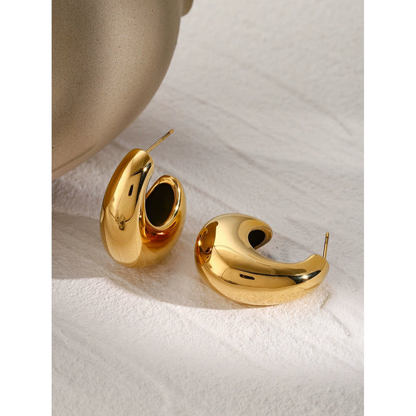 Wholesale Unisex Stainless Steel Irregular C Shaped Earrings With Electroplating Design