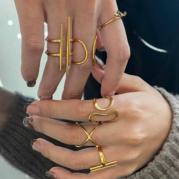 Wholesale Unisex Stainless Steel Irregular Geometric Ring With Electroplating Treatment