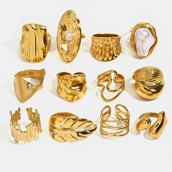Wholesale Unisex Stainless Steel 18K Gold Plated Special Shaped Exaggerated Ring With Design Sense And Unique Style