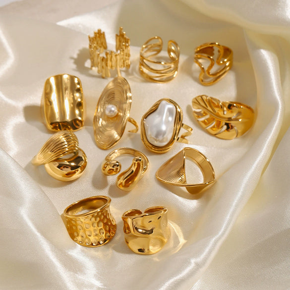 Wholesale Unisex Stainless Steel 18K Gold Plated Special Shaped Exaggerated Ring With Design Sense And Unique Style