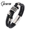 Wholesale Unisex Stainless Steel Leather Jewelry Bracelet With Inverted Magnetic Buckle And Geometric Design