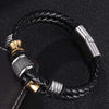 Wholesale Unisex Stainless Steel Leather Jewelry Bracelet With Inverted Magnetic Buckle And Geometric Design