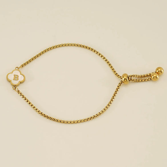 Wholesale Unisex Stainless Steel Letter And Four Leaf Clover Design Electroplated Bracelet