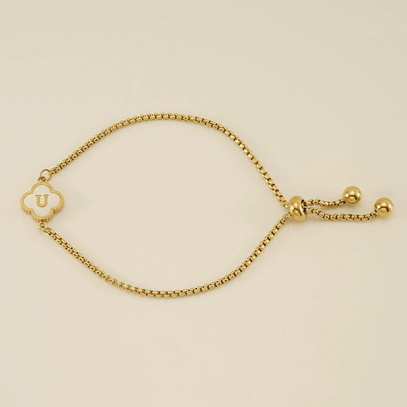 Wholesale Unisex Stainless Steel Letter And Four Leaf Clover Design Electroplated Bracelet