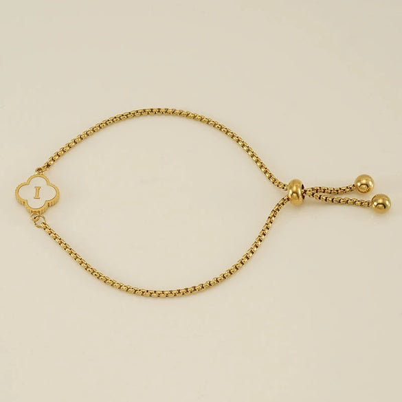 Wholesale Unisex Stainless Steel Letter And Four Leaf Clover Design Electroplated Bracelet