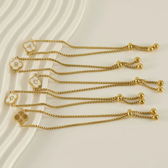 Wholesale Unisex Stainless Steel Letter And Four Leaf Clover Design Electroplated Bracelet