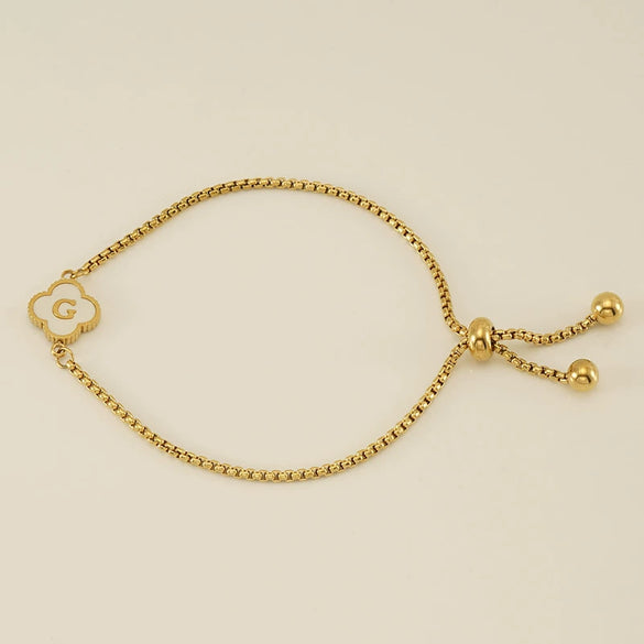 Wholesale Unisex Stainless Steel Letter And Four Leaf Clover Design Electroplated Bracelet