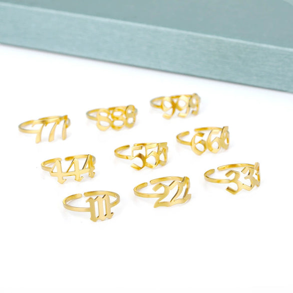 Wholesale Unisex Stainless Steel Opening Ring With Numbers Pattern 18K Gold Plated