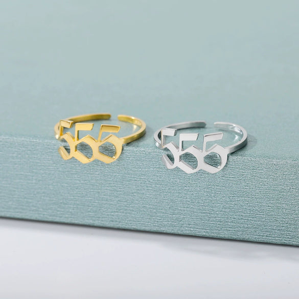 Wholesale Unisex Stainless Steel Opening Ring With Numbers Pattern 18K Gold Plated