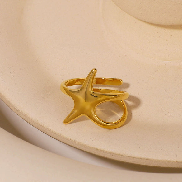 Wholesale Unisex Stainless Steel Ring With Star And Geometric Line Winding Design Electroplated