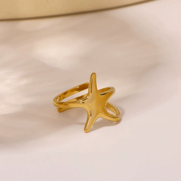 Wholesale Unisex Stainless Steel Ring With Star And Geometric Line Winding Design Electroplated
