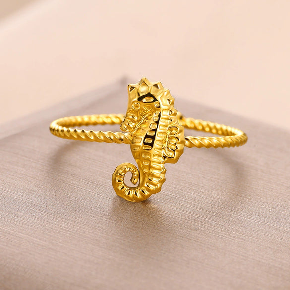 Wholesale Unisex Stainless Steel Seahorse Animal Jewelry Electroplated Ring