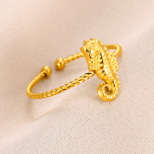 Wholesale Unisex Stainless Steel Seahorse Animal Jewelry Electroplated Ring