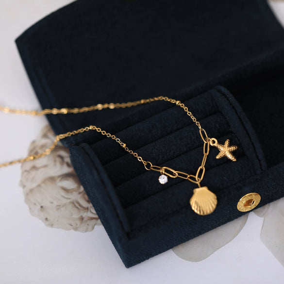 Wholesale Unisex Stainless Steel Starfish Pearl Neck Chain Necklace With 18K Gold Vacuum Plating For Color Preservation