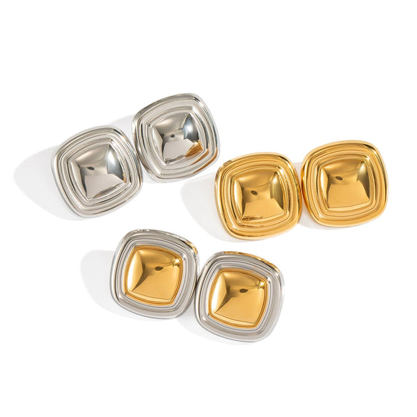 Wholesale Unisex Stainless Steel Titanium Steel Color Matching Square Geometric Earrings Highend Retro Style Pvd Vacuum Real Gold Electroplating Nonfading