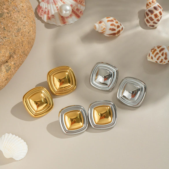 Wholesale Unisex Stainless Steel Titanium Steel Color Matching Square Geometric Earrings Highend Retro Style Pvd Vacuum Real Gold Electroplating Nonfading