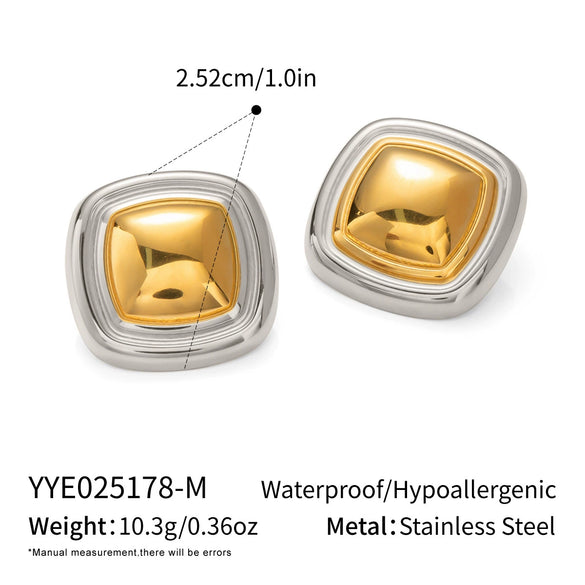 Wholesale Unisex Stainless Steel Titanium Steel Color Matching Square Geometric Earrings Highend Retro Style Pvd Vacuum Real Gold Electroplating Nonfading