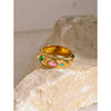 Wholesale Unisex Stainless Steel Zircon Ring With Hammered Finish And Electroplating In Geometric Style With Pink Blue And Green Zircons