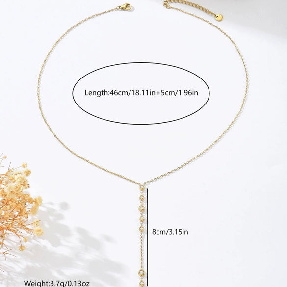 Wholesale Unisex Star Shaped Geometric Stainless Steel And Titanium Steel Electroplated Yshaped Round Diamond Tassel Necklace