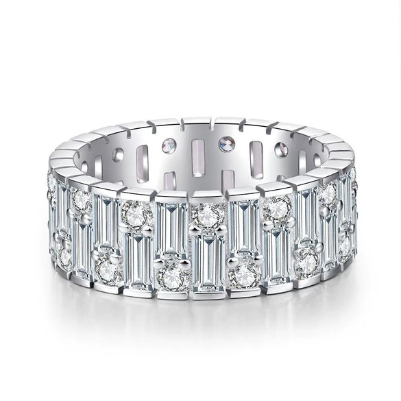 Wholesale Unisex 925 Sterling Silver Ring With 5A Full Diamond Zircon In Emerald Cut Electroplated Simple Geometric Style