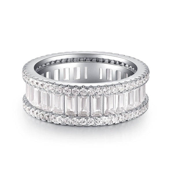 Wholesale Unisex 925 Sterling Silver Ring With 5A Full Diamond Zircon In Emerald Cut Electroplated Simple Geometric Style