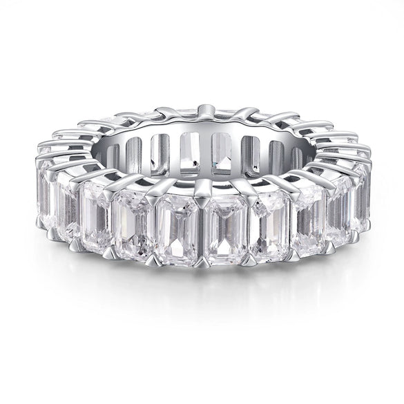 Wholesale Unisex 925 Sterling Silver Ring With 5A Full Diamond Zircon In Emerald Cut Electroplated Simple Geometric Style