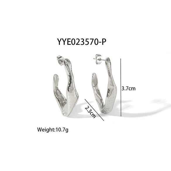 Wholesale Unisex Summer Fashion Stainless Steel Earrings With Irregular Geometric Design And Pvd Vacuum Real Gold Electroplating