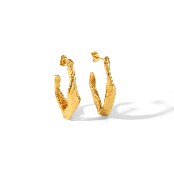 Wholesale Unisex Summer Fashion Stainless Steel Earrings With Irregular Geometric Design And Pvd Vacuum Real Gold Electroplating