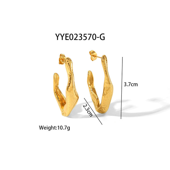 Wholesale Unisex Summer Fashion Stainless Steel Earrings With Irregular Geometric Design And Pvd Vacuum Real Gold Electroplating
