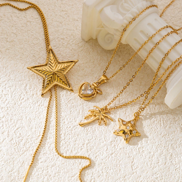 Wholesale Unisex Sweet And Cool Minimalist Stainless Steel Star Electroplated Drawstring Ochain Necklace