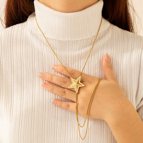 Wholesale Unisex Sweet And Cool Minimalist Stainless Steel Star Electroplated Drawstring Ochain Necklace