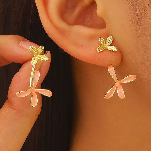 Wholesale Unisex Threedimensional Flower Enamel Colorblocking Earrings Made Of Environmentally Friendly Copper With 14K Gold Ear Needles And Electroplating Design