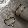 Wholesale Unisex Titanium Steel Black Beaded Bracelet With 14K Goldplated Electroplated Design