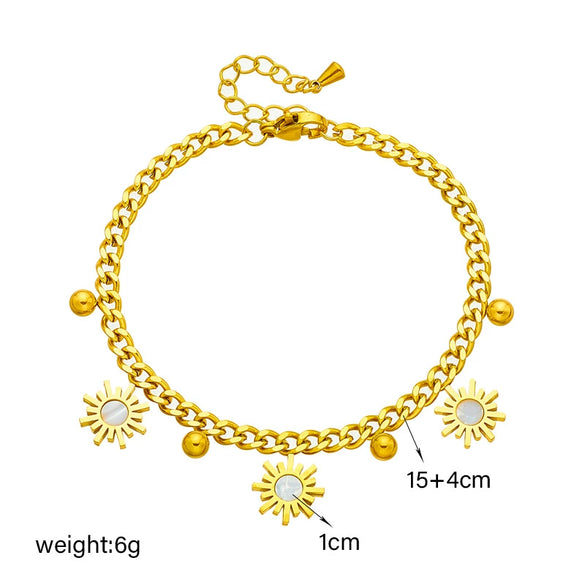Wholesale Unisex Titanium Steel Chain Bracelet With Shell Sunflower Pendant Geometric Pattern Electroplated Design