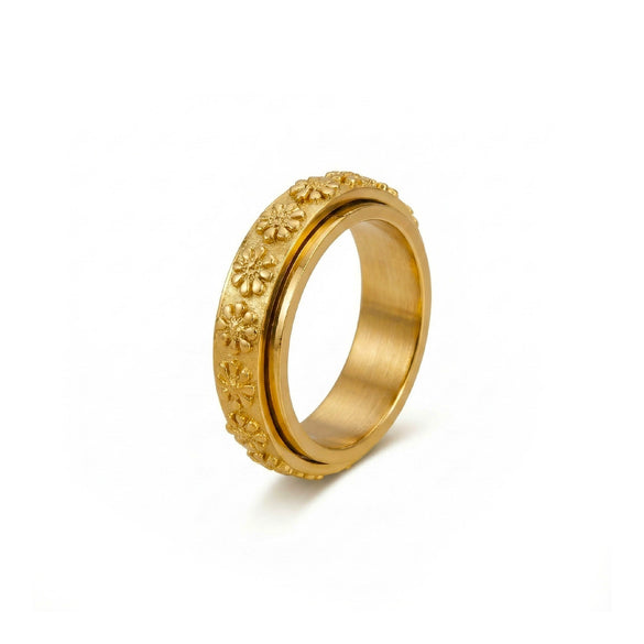 Wholesale Unisex Titanium Steel Electroplated Threedimensional Plum Blossom Relief Rotating Ring Luxury Metal Accessories