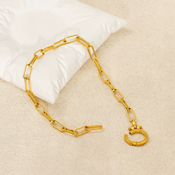 Wholesale Unisex Titanium Steel Geometric Clip Chain Necklace Bracelet With Gold Electroplating