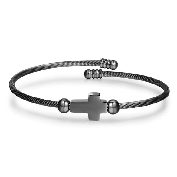 Wholesale Unisex Titanium Steel Geometric Cross Opening Adjustable Bracelet With Electroplating