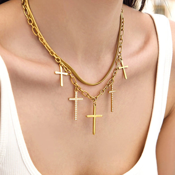 Wholesale Unisex Titanium Steel 18K Goldplated Cross Pendant Necklace In Chic Style