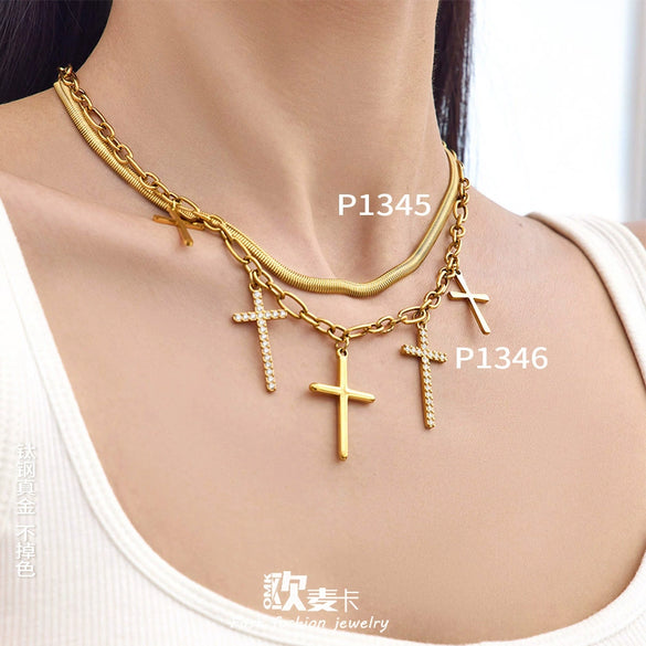 Wholesale Unisex Titanium Steel 18K Goldplated Cross Pendant Necklace In Chic Style
