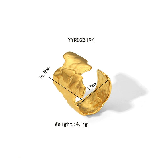 Wholesale Unisex Titanium Steel Ring With Irregular Hammered Design And Geometric Style Vacuum Real Gold Electroplated