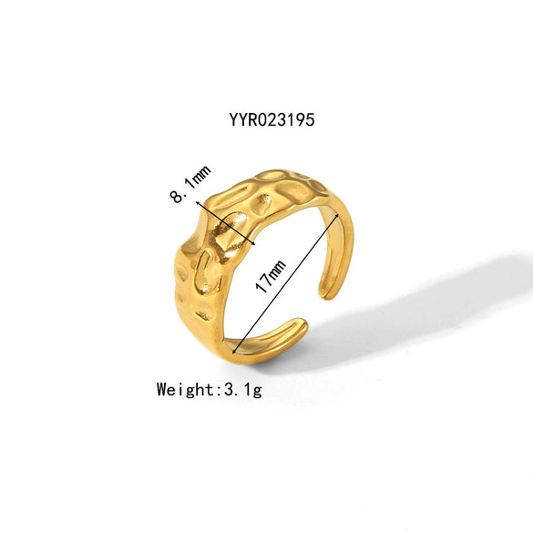 Wholesale Unisex Titanium Steel Ring With Irregular Hammered Design And Geometric Style Vacuum Real Gold Electroplated