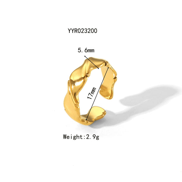 Wholesale Unisex Titanium Steel Ring With Irregular Hammered Design And Geometric Style Vacuum Real Gold Electroplated