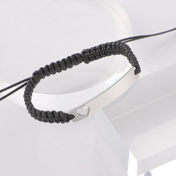 Wholesale Unisex Versatile Geometric Titanium Steel Wax Rope Woven Adjustable Heartshaped Bracelet With Electroplating