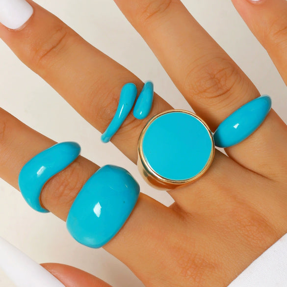 Wholesale Unisex Vintage Geometric Drop Shape Alloy Drip Glaze Open Ring
