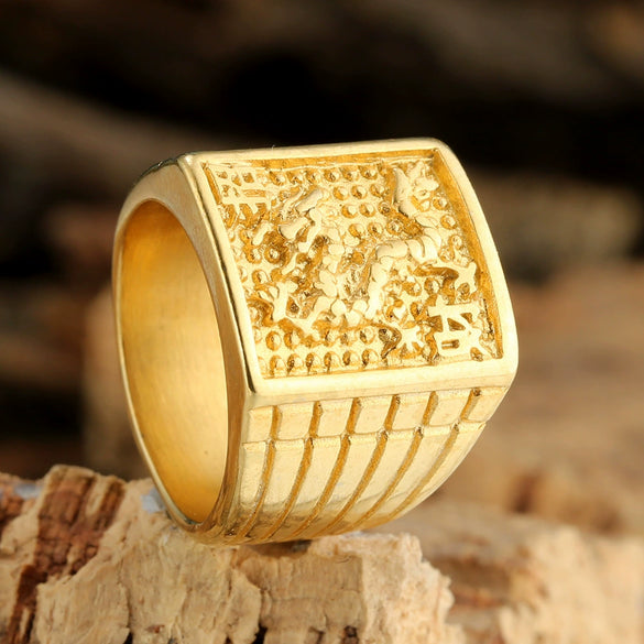 Wholesale Unisex Vintage Geometric Titanium Steel Ring With Goldplated Carving